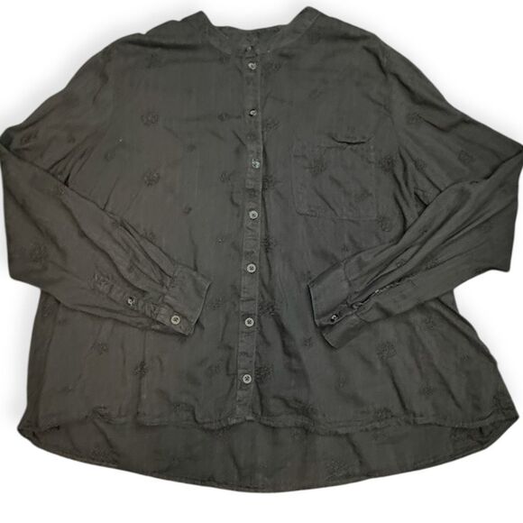 PILCRO by ANTHROPOLOGIE Women’s Black Embroidered Whitney Trapeze Button-Down Bl - Picture 3 of 8